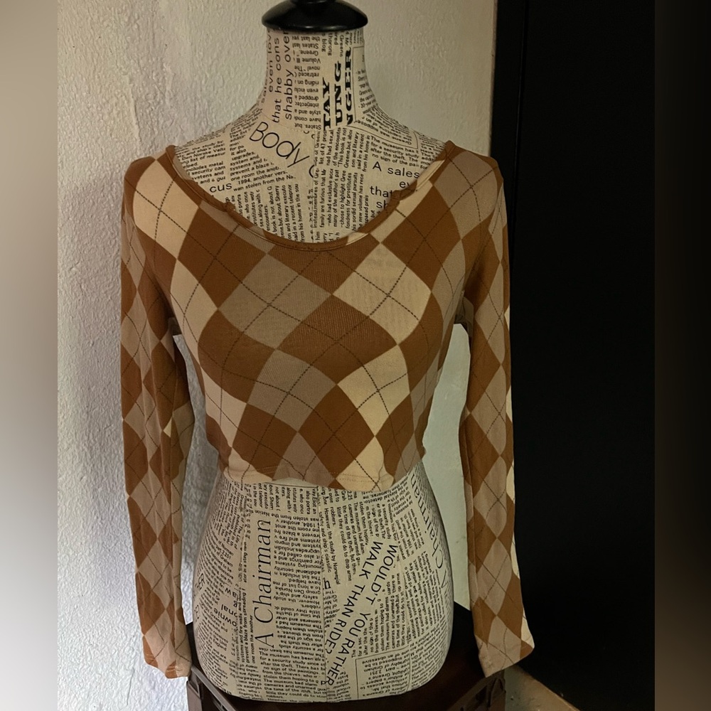 Papermoon Brown and Cream Argyle Blouse